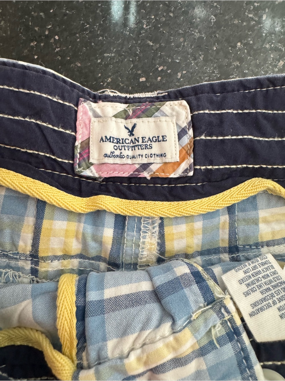 Retro AE Plaid Micro Shorts in Blue, White & Yellow - Picture 4 of 8